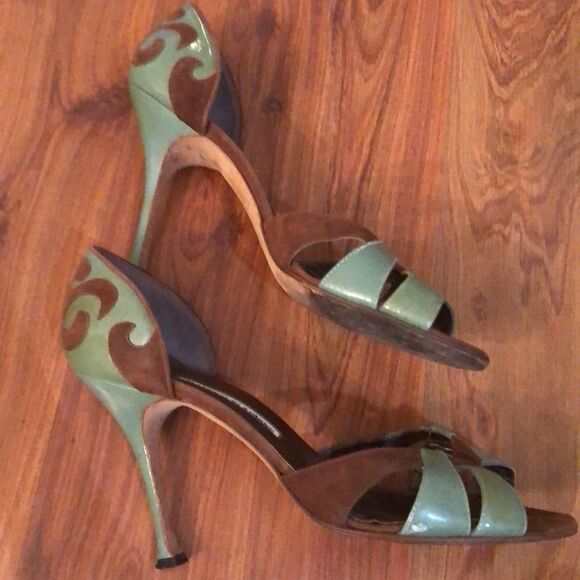 Manolo Blahnik Leather and suede unique heels size 40.5 - Picture 3 of 8